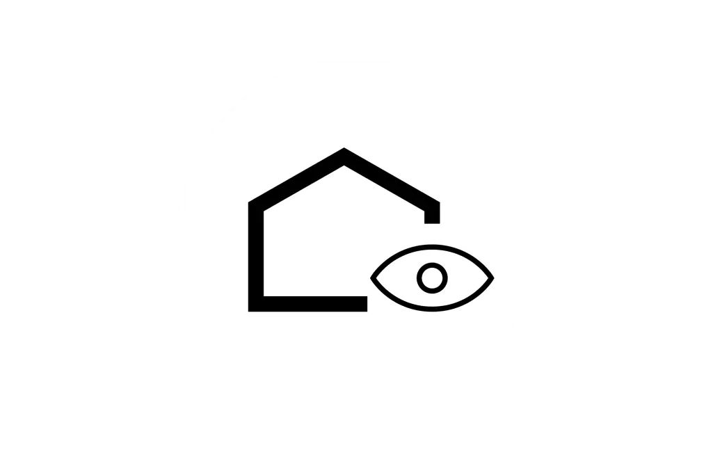 Piktogrammi, jossa talon ääriviivat ja silmä